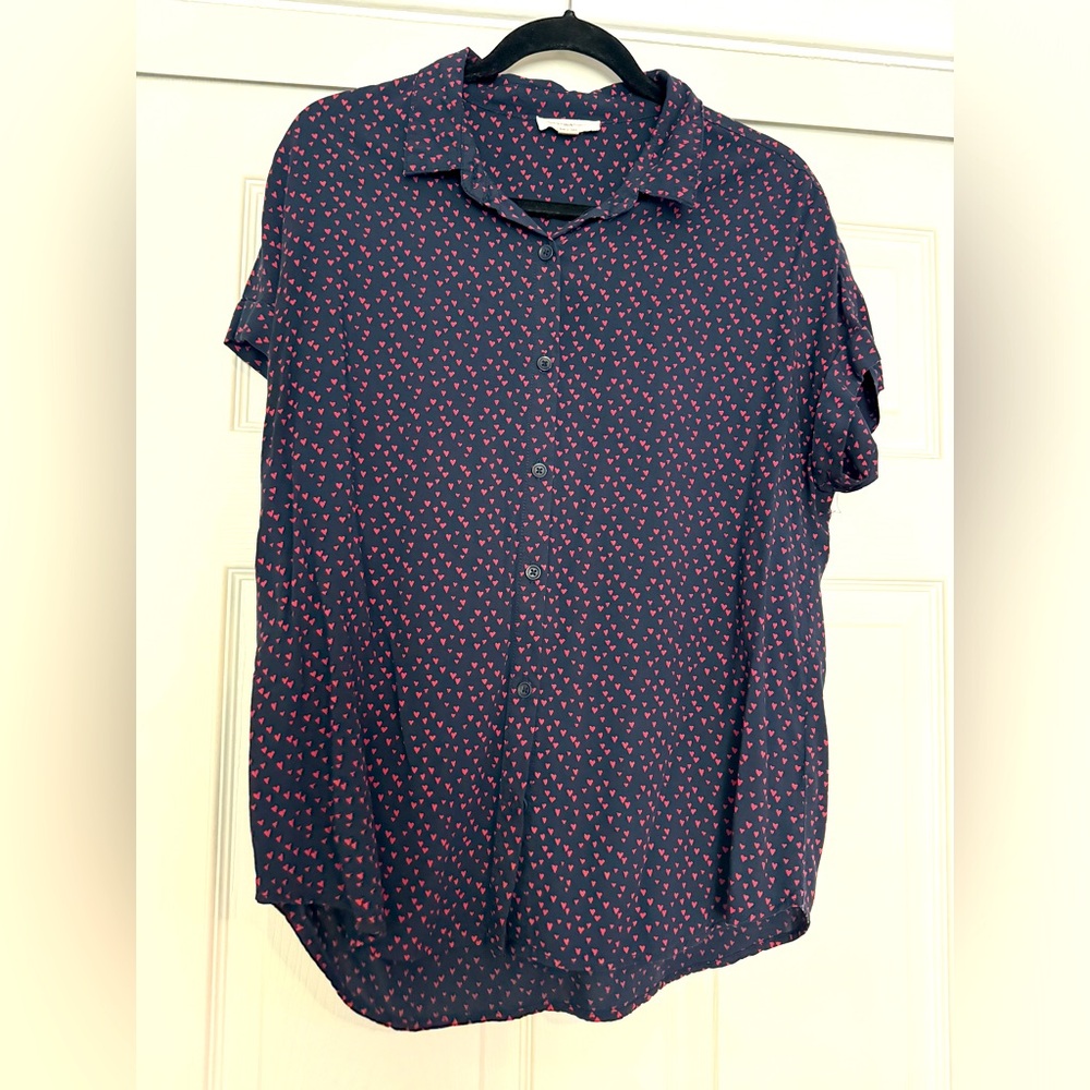 Button up heart print blouse